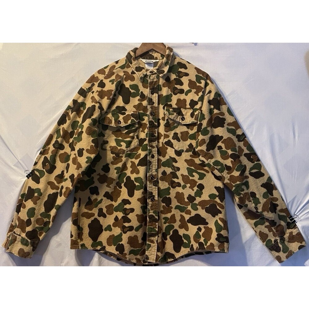 Vintage Duxbak Duck Camo Chamois Shirt Mens XL Heavyweight Flannel Made In USA